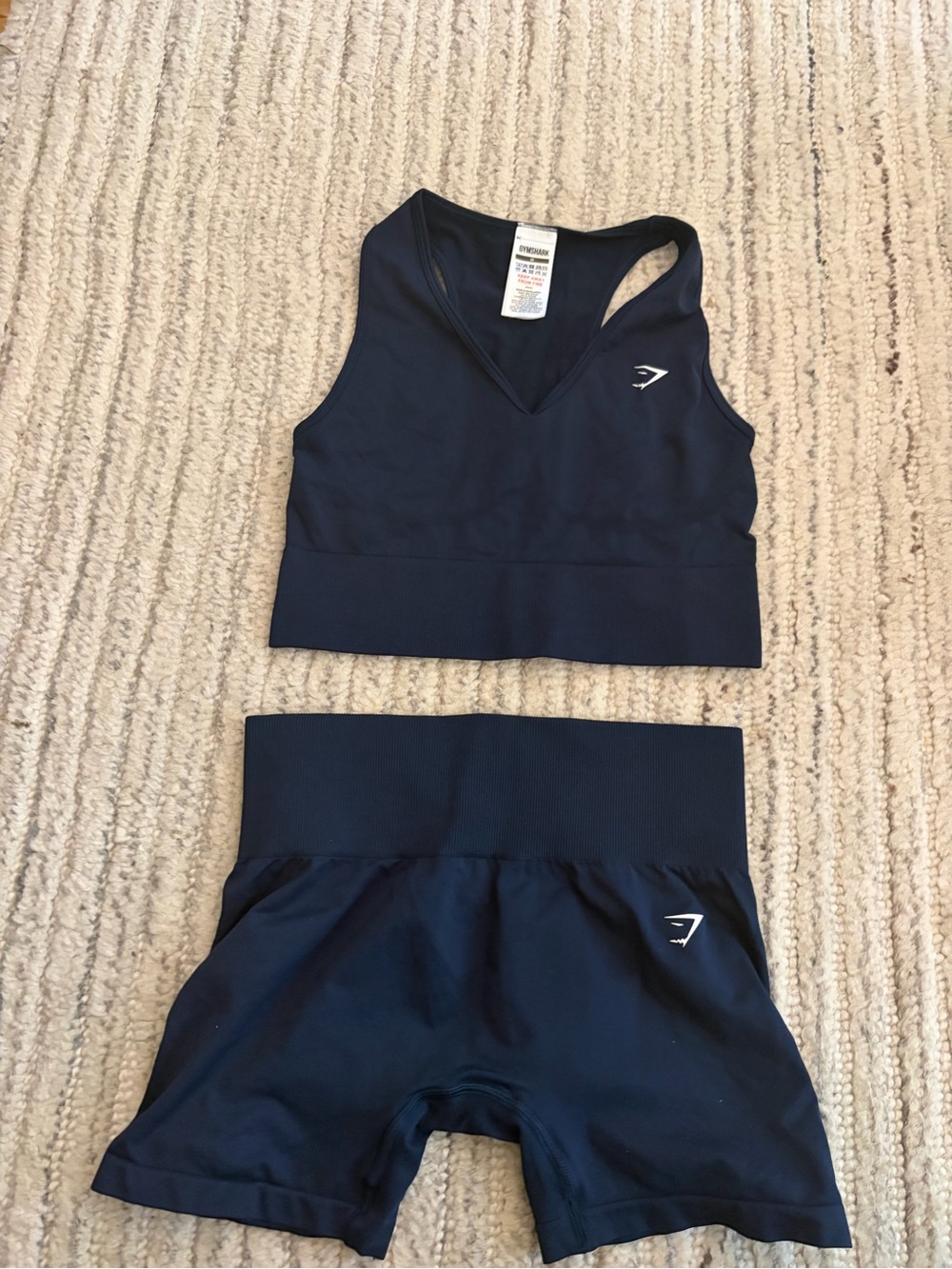 Gymshark Navy Seamless Sports Bra and High-Waist Shorts Set Size M